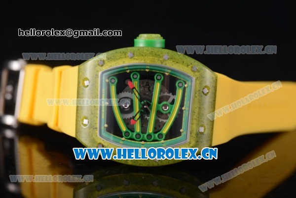 Richard Mille RM 59-01 Miyota 9015 Automatic Carbon Nanotubes Case with Skeleton Dial Green Inner Bezel and Yellow Rubber Strap - Click Image to Close